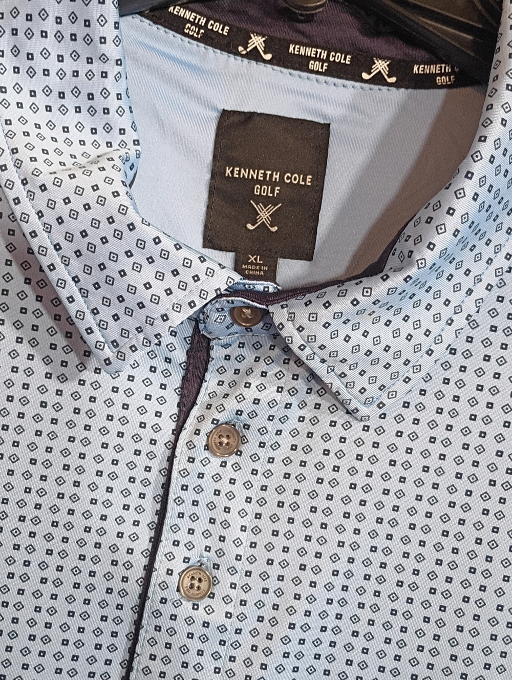 Men's Kenneth Cole Light Blue Printed Golf Polo Size Xl